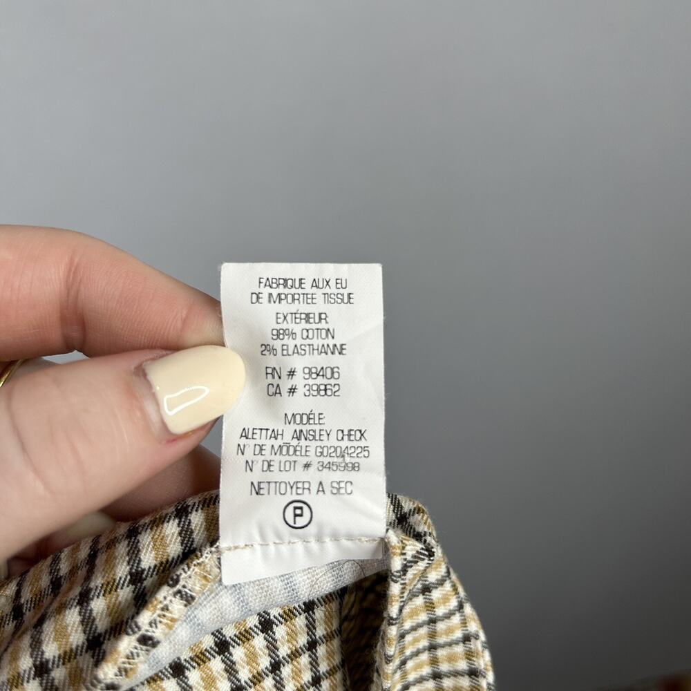 Theory Alettah Ainsley Pants 4 Womens Tan Plaid Check Trouser Academia Twee Prep - Picture 12 of 12